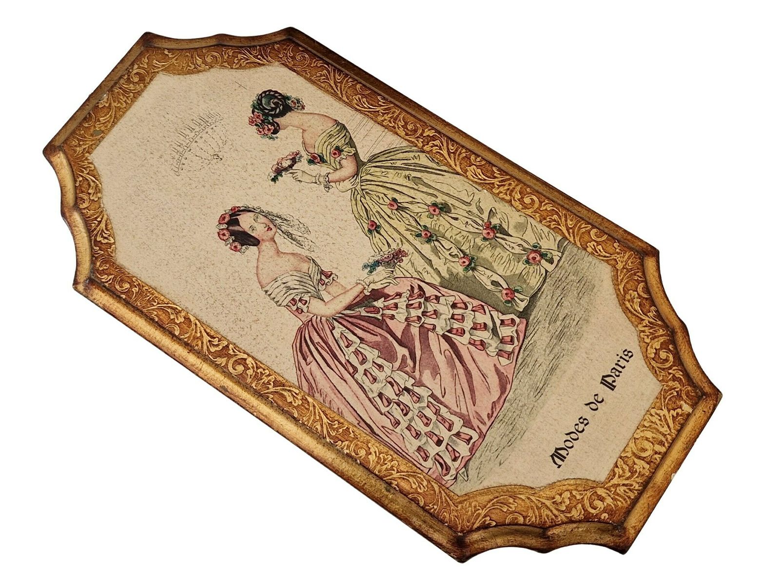 Florentine Modes De Paris Wall Hanging Plaques, Set Of 2, 19th Century Style French Fashion Prints photo vinterior