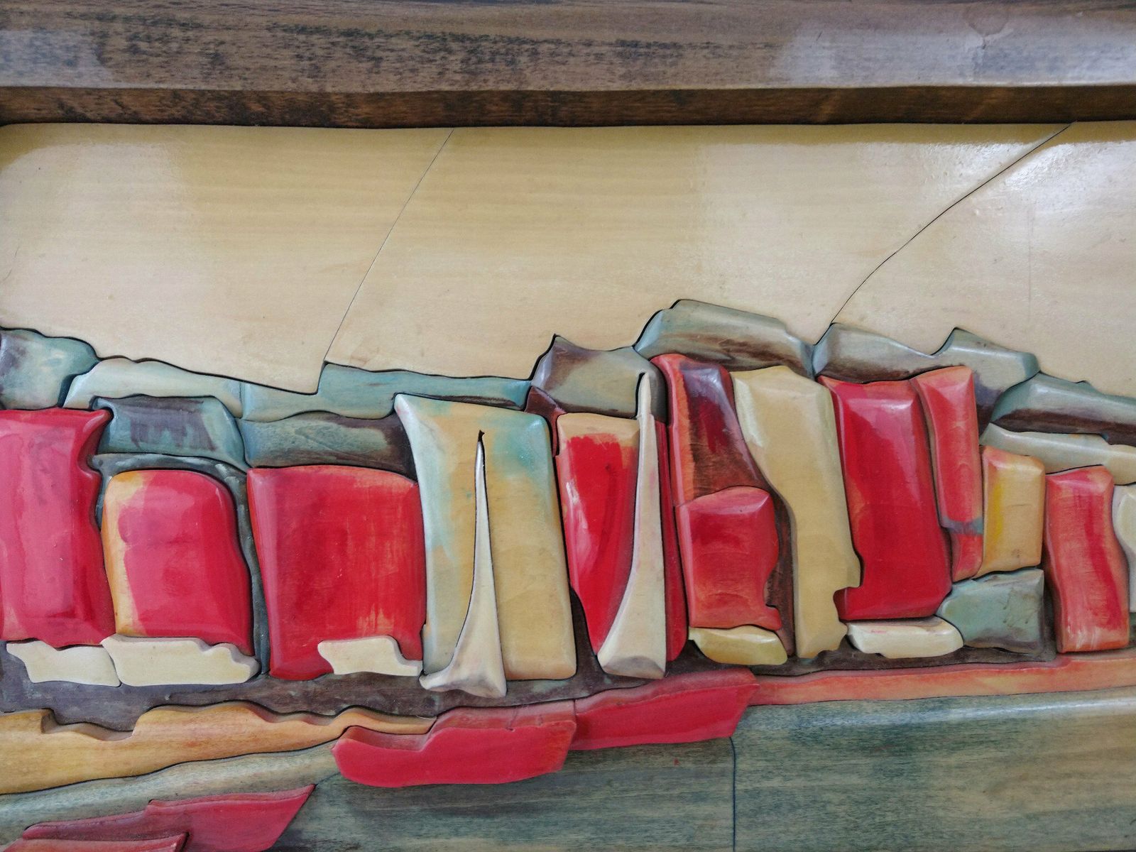 3d Abstract Seascape With Sailing Boats Wall Art Plaque, Vintage French Hand Carved Wood Nautical Panel photo for sale