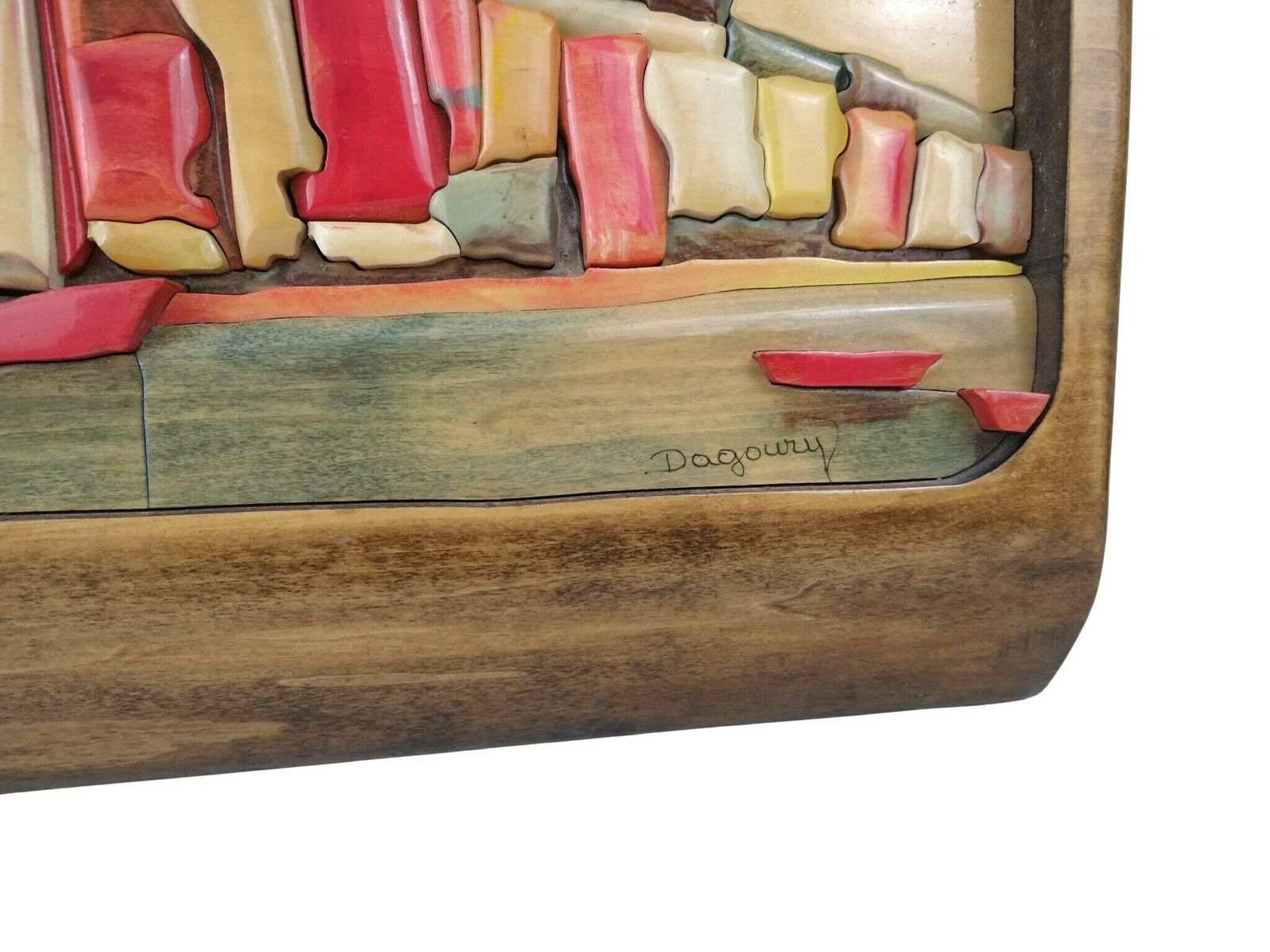 3d Abstract Seascape With Sailing Boats Wall Art Plaque, Vintage French Hand Carved Wood Nautical Panel photo buy