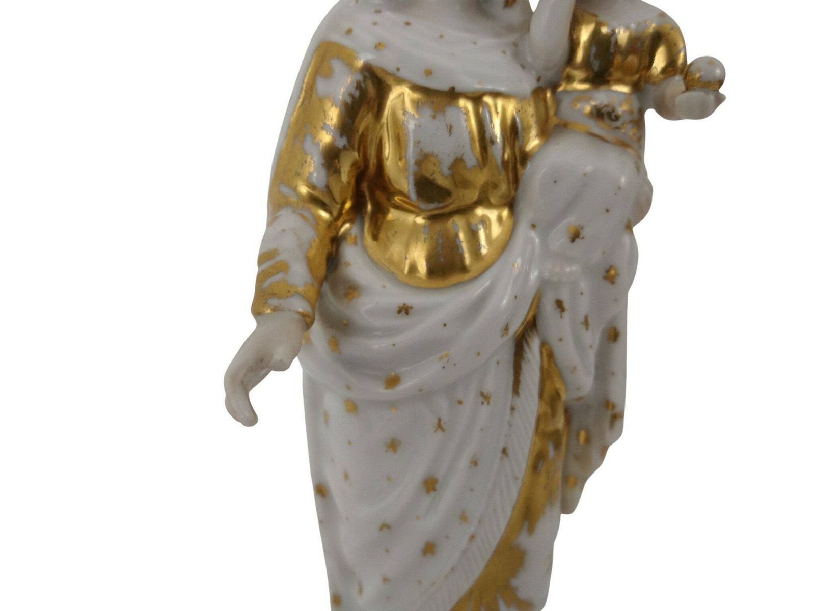 Antique Virgin Mary And Infant Jesus Porcelain Statue, 19th Century French Christian Mother And Child Saint Figurine photo Home Decor