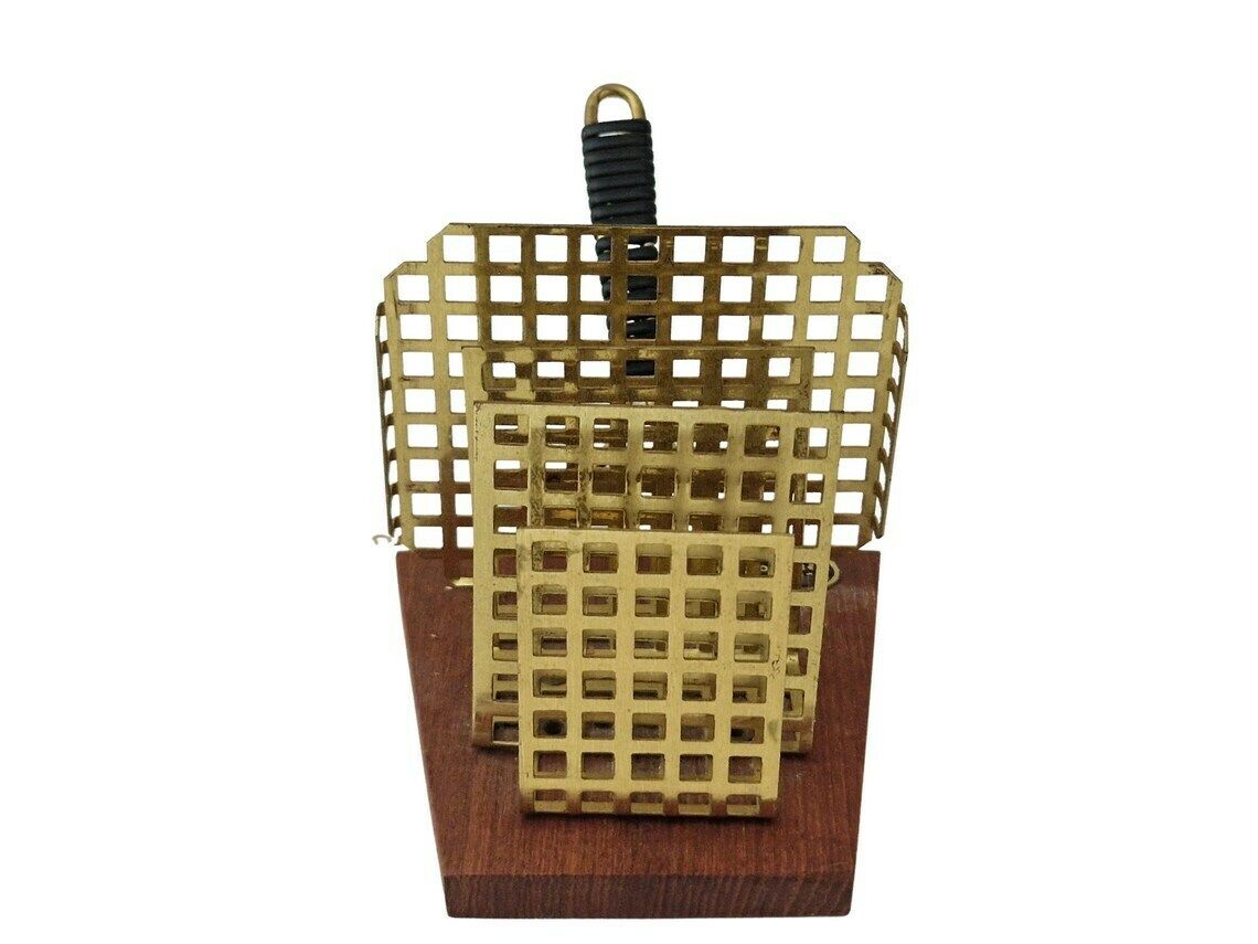 Mid Century Teak And Brass Letter Holder Rack, Mcm Desk Mail Organizer photo for sale