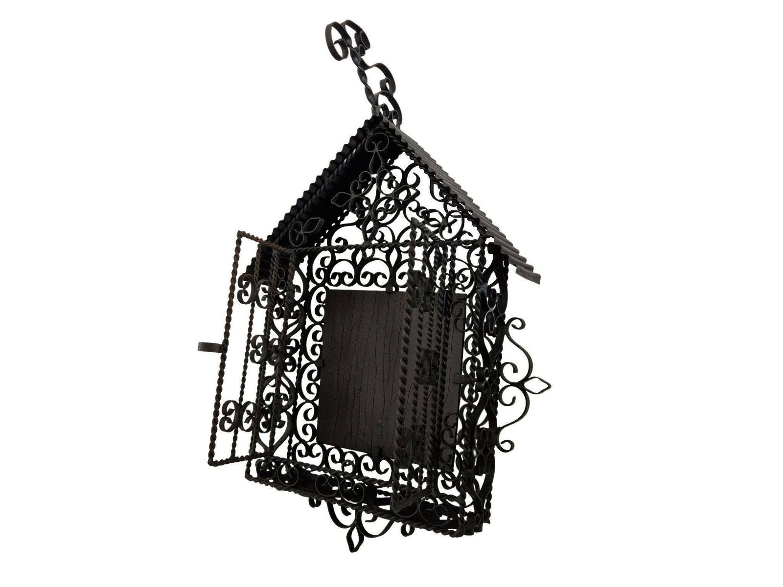 Antique French Wrought Iron Cemetery Cage, Victorian Mourning Wall Hanging Shrine photo for sale