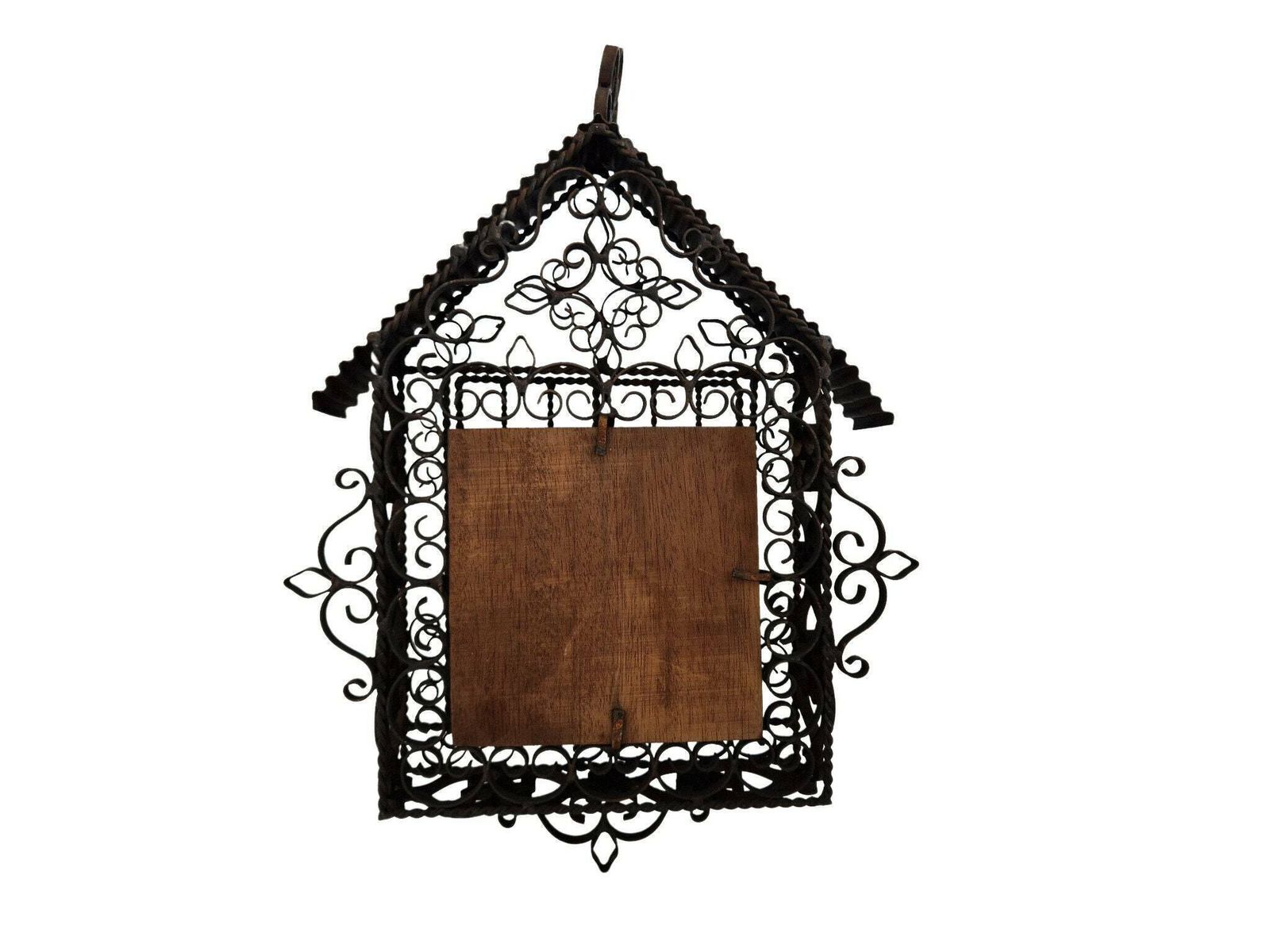 photo for sale Antique French Wrought Iron Cemetery Cage, Victorian Mourning Wall Hanging Shrine