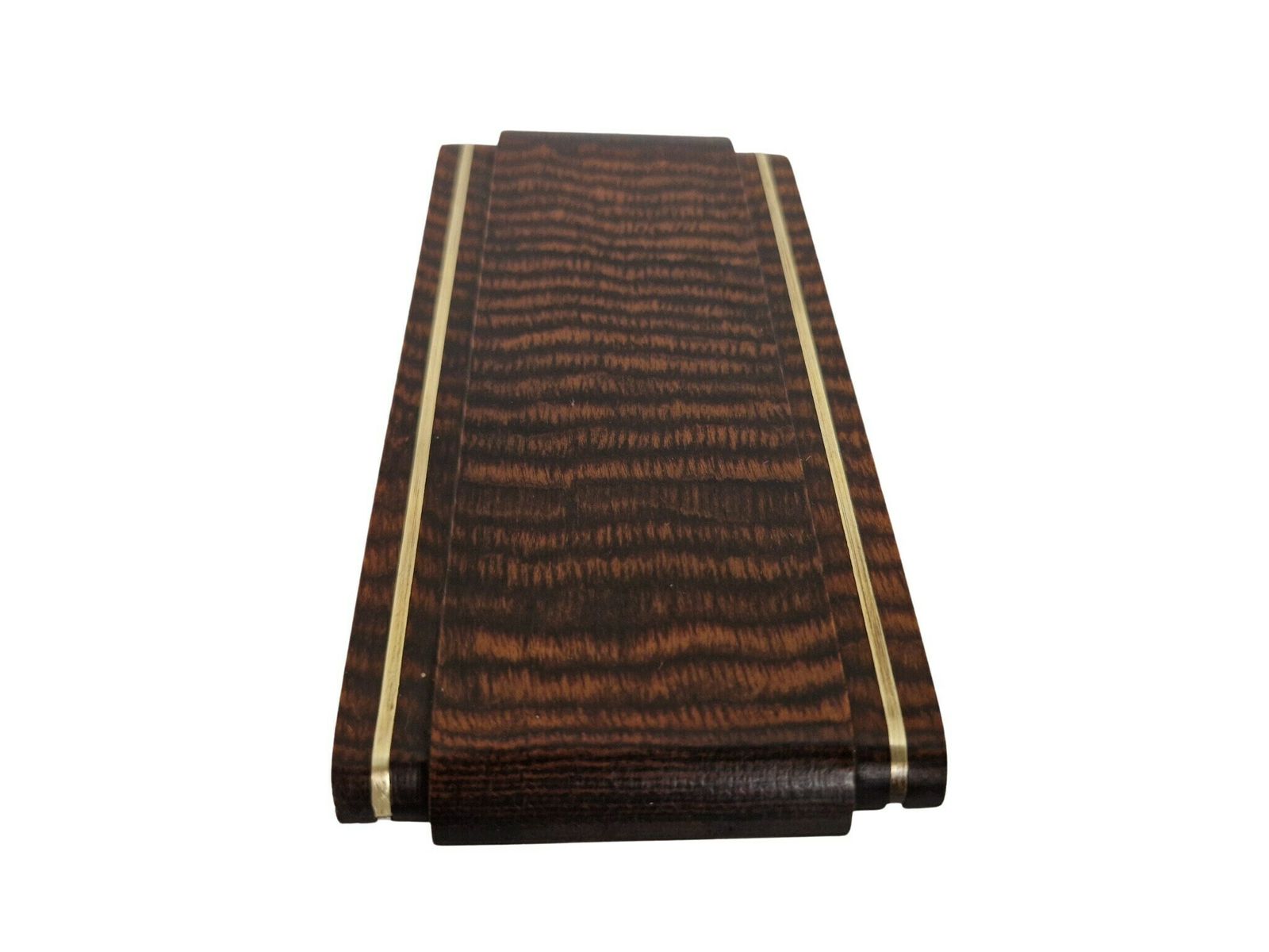 French Art Deco Macassar Ebony And Brass Ink Blotter, Antique Wood Desk Accessory photo for sale