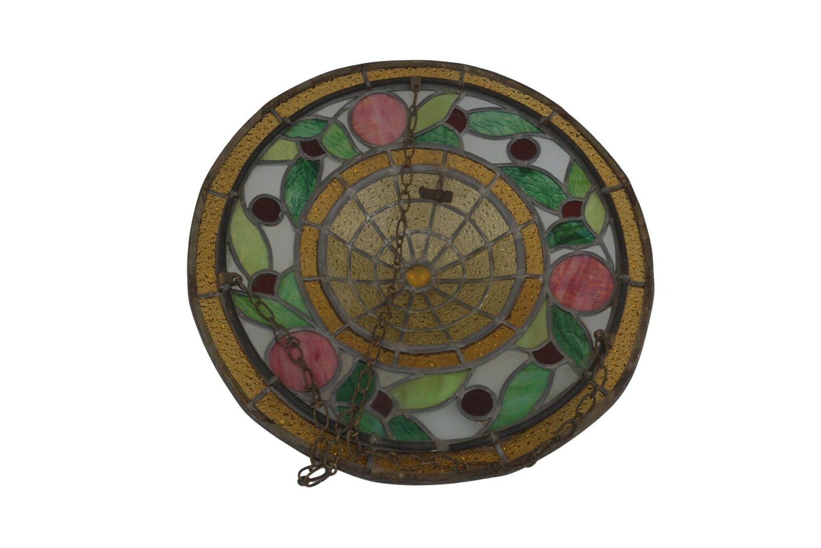 Art Nouveau Stained Glass Pendant Light, French Antique Hanging Lamp Fixture photo for sale