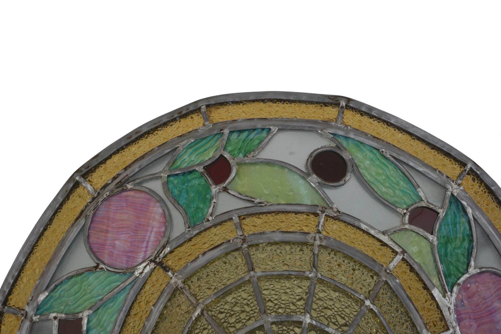 Art Nouveau Stained Glass Pendant Light, French Antique Hanging Lamp Fixture photo vinterior