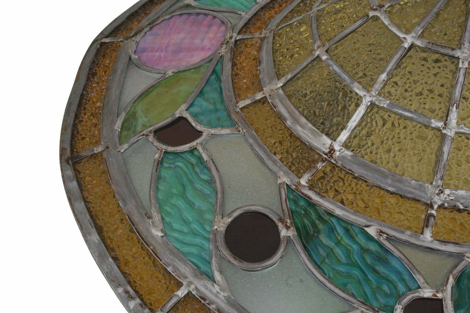 Art Nouveau Stained Glass Pendant Light, French Antique Hanging Lamp Fixture photo vintage