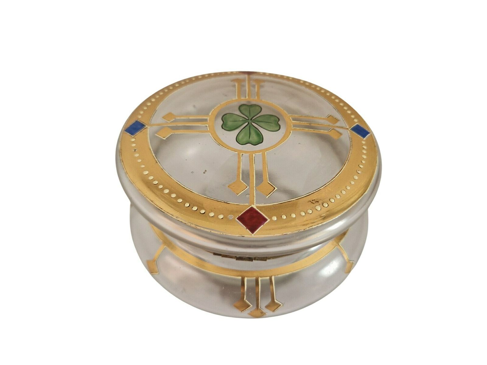 Art Nouveau Glass Candy Dish, French Antique Hand Painted Cookie Jar