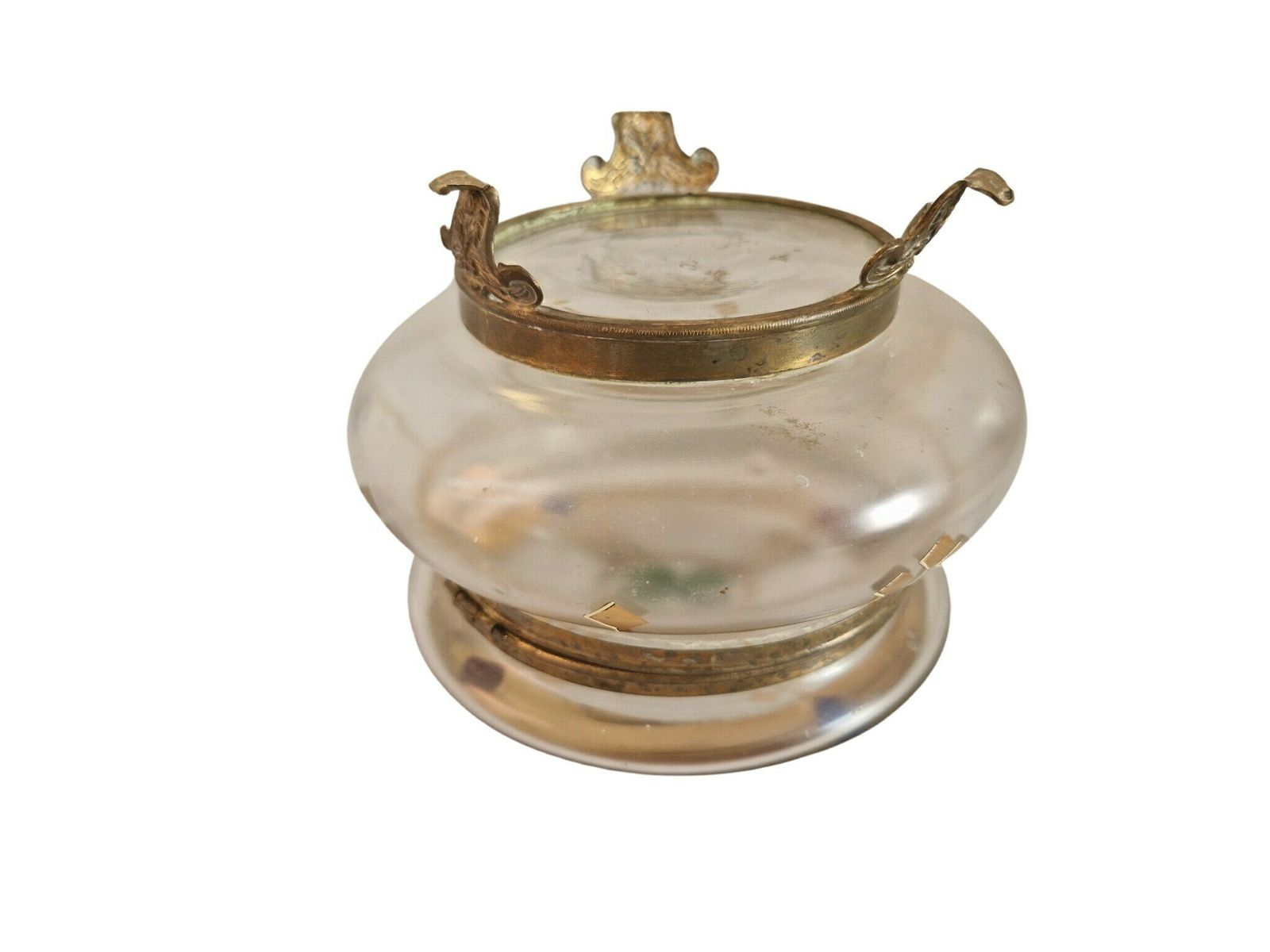 photo for sale Art Nouveau Glass Candy Dish, French Antique Hand Painted Cookie Jar