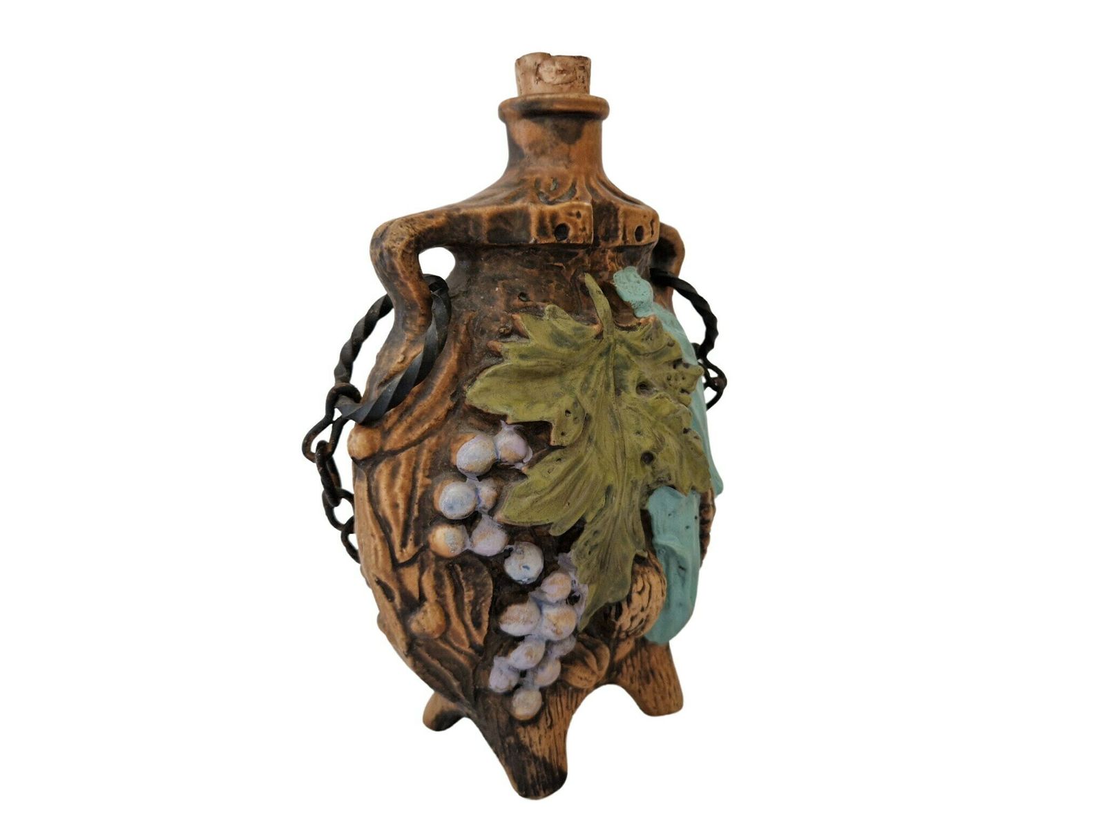 1960s Borghini Lacrima Christi Wine Decanter, Hand Painted Italian Ceramic Majolica Bottle photo 89.0