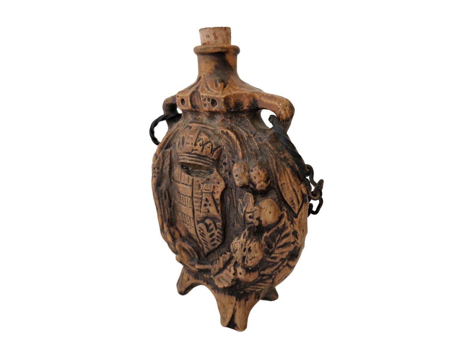 1960s Borghini Lacrima Christi Wine Decanter, Hand Painted Italian Ceramic Majolica Bottle photo vintage