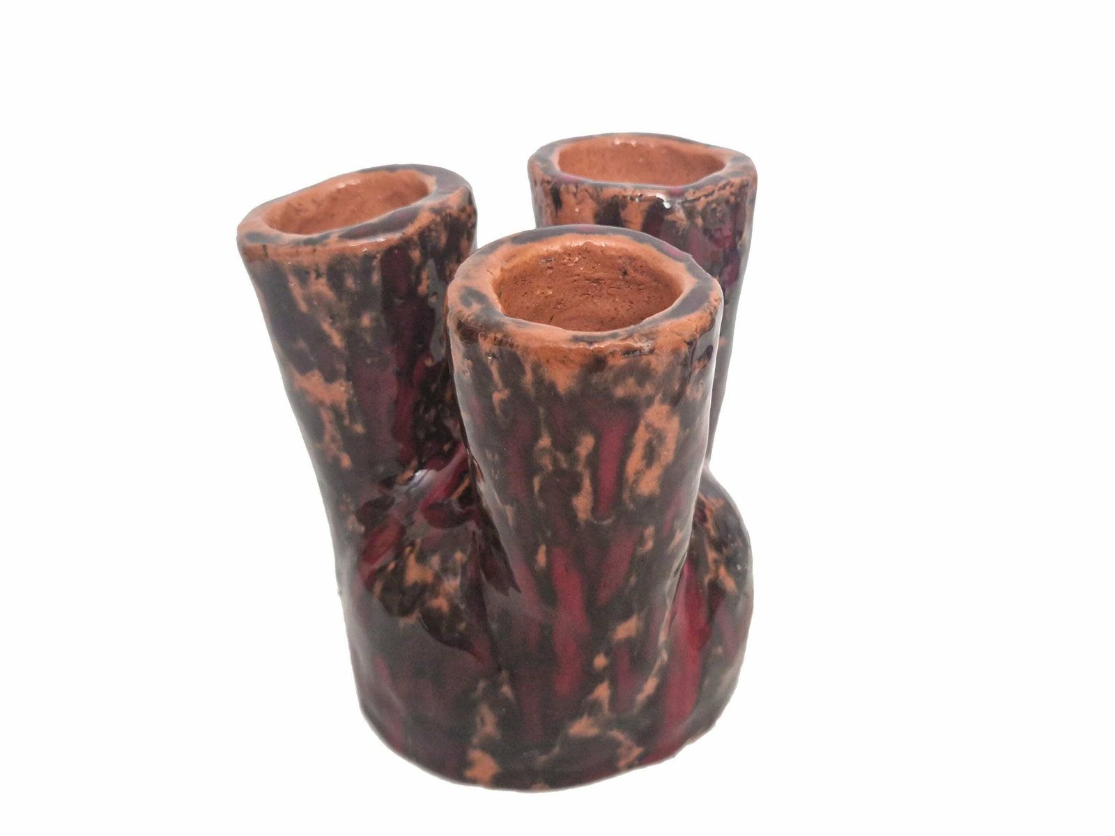 Mcm Studio Pottery Vase With Triple Stem Spouts, Mid Century Drip Glaze Abstract Vessel photo furniture