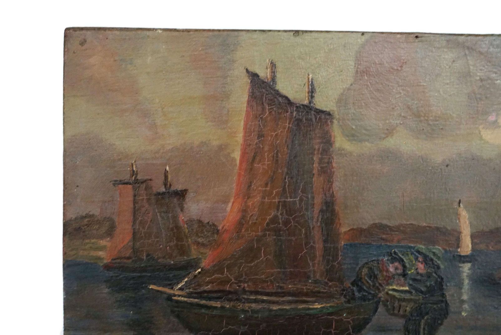 Fishing Boat And Fisherman Boat Painting, Original French Mediterranean Sea Coastal Art photo for sale