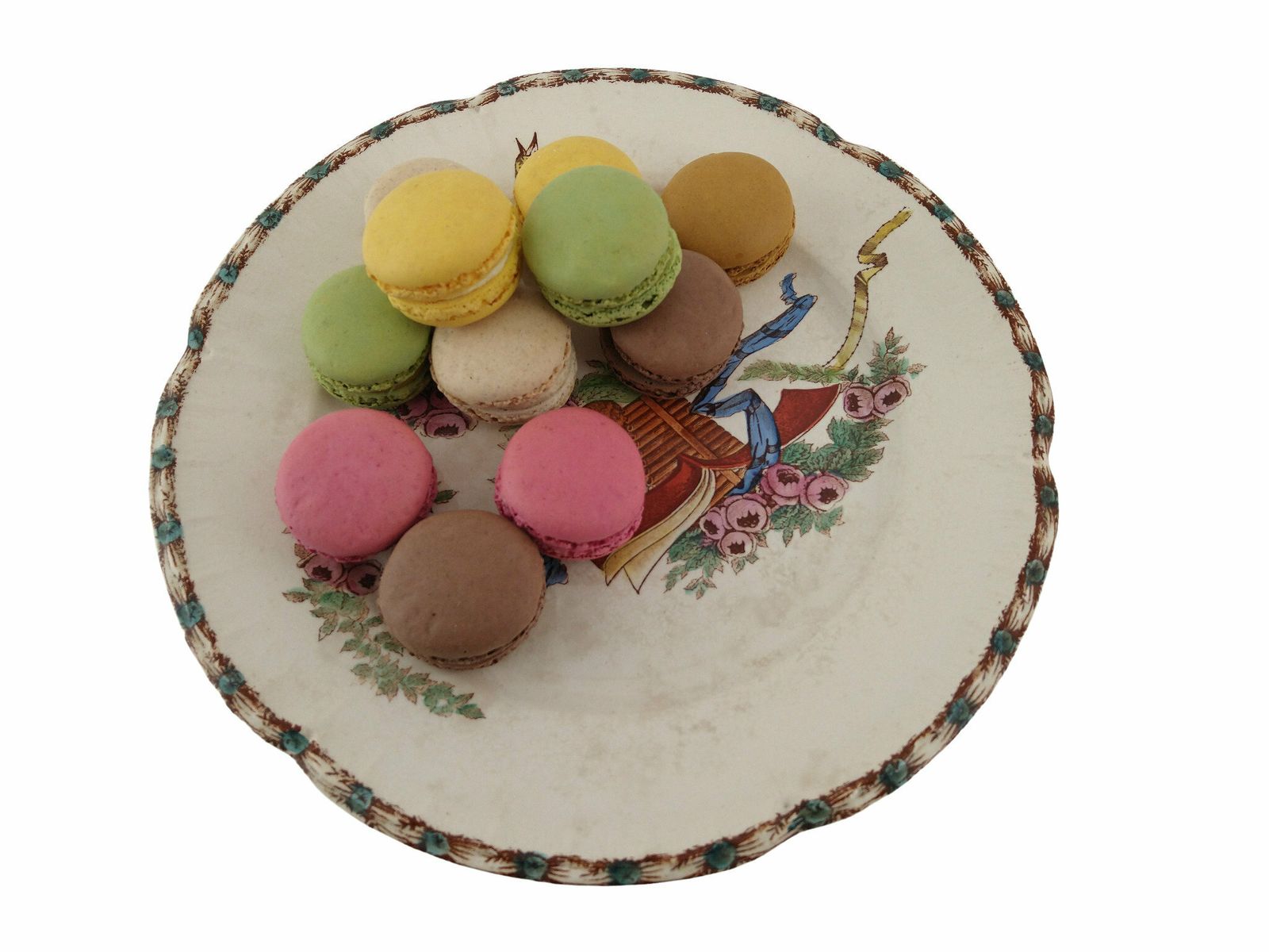 Antique French Transferware Cake Stand And Macaron Plate With Birds And Roses, Choisy Le Roi Ironstone Pedestal Compote Dish photo Home Decor
