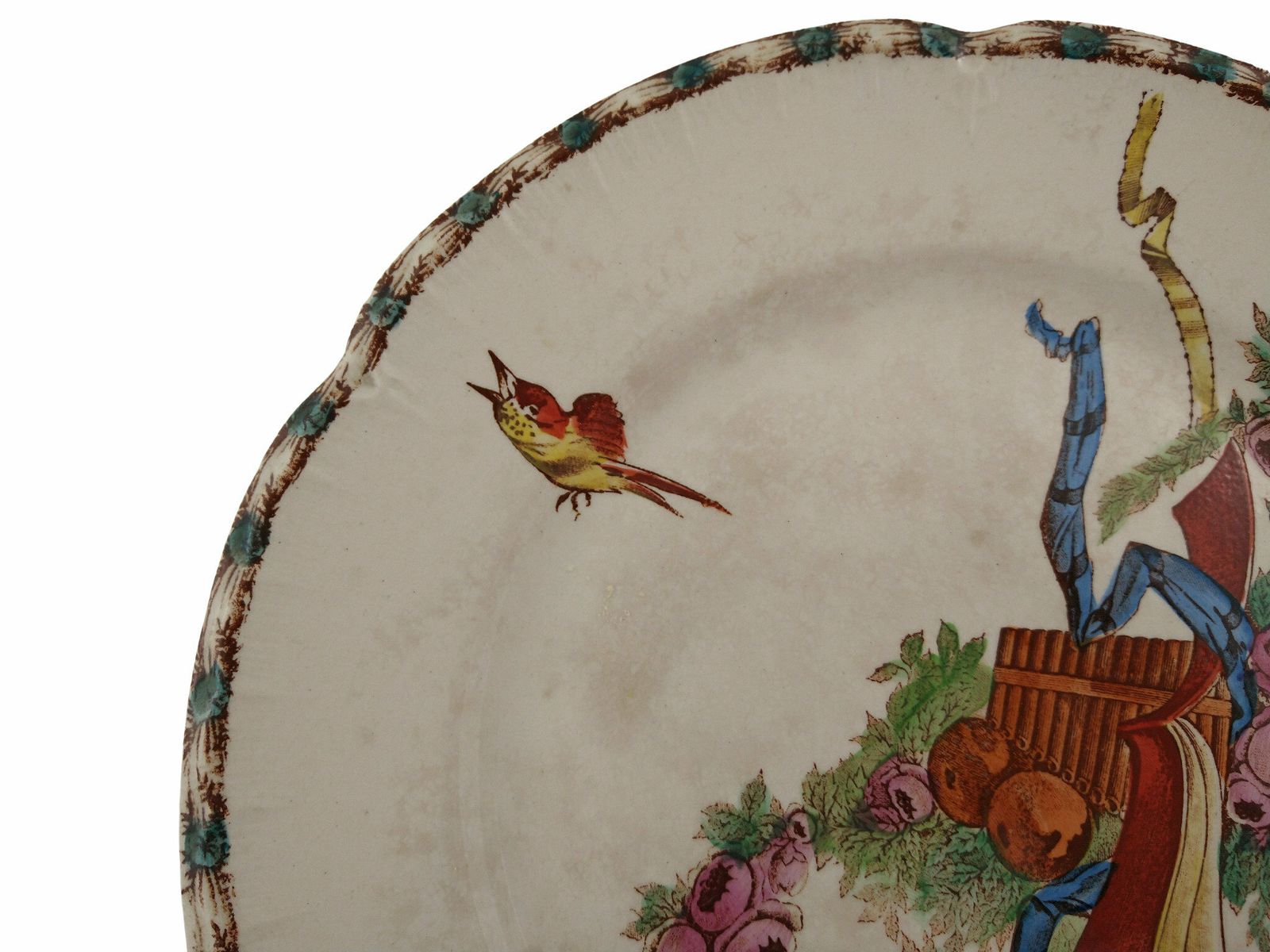 Antique French Transferware Cake Stand And Macaron Plate With Birds And Roses, Choisy Le Roi Ironstone Pedestal Compote Dish photo buy