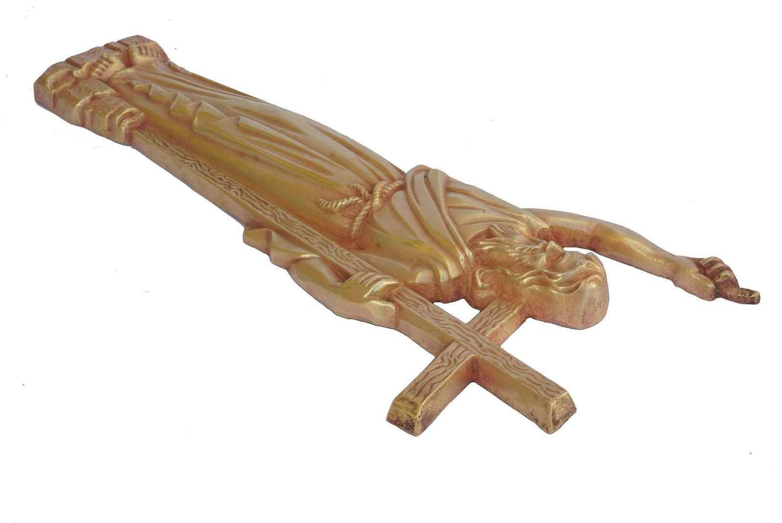 photo furniture Bronze Jesus Christ Figurine With Cross Wall Hanging Plaque By Coudere, Antique French Religious Art