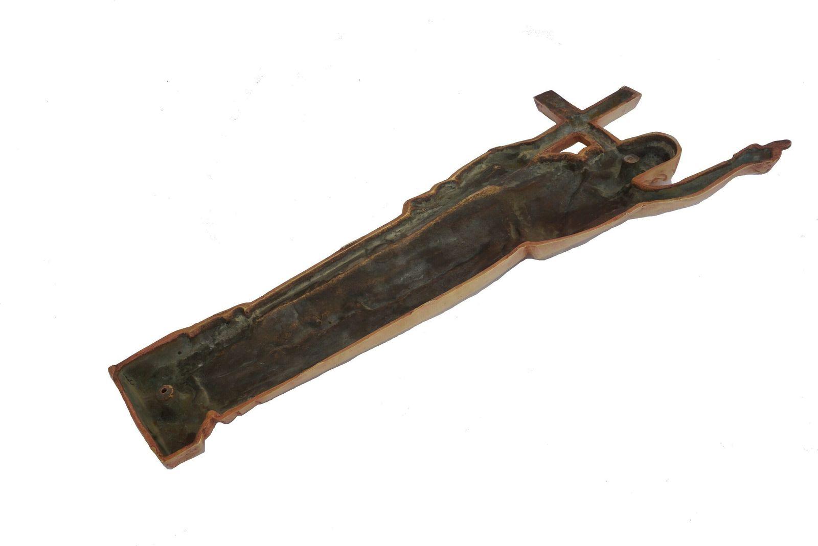 photo for sale Bronze Jesus Christ Figurine With Cross Wall Hanging Plaque By Coudere, Antique French Religious Art
