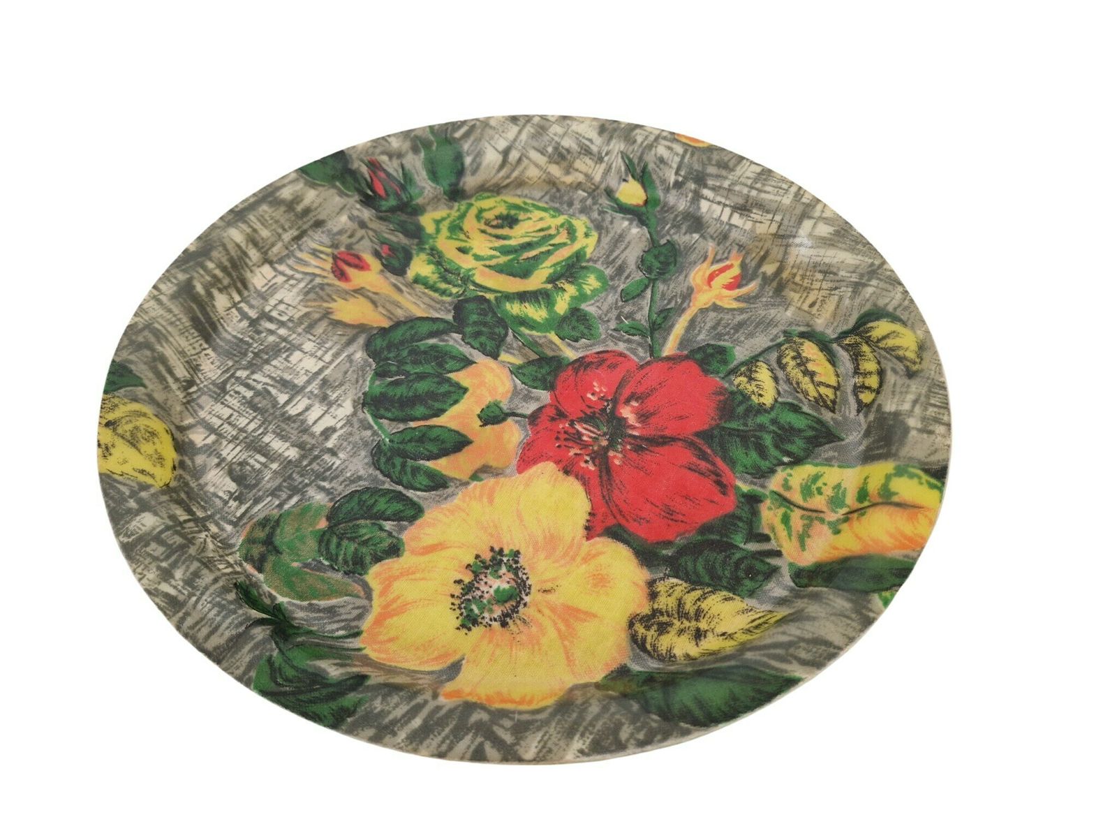 Mid Century Drinks Serving Tray, French Retro Floral Print Fabric And Fiberglass Bar Tray