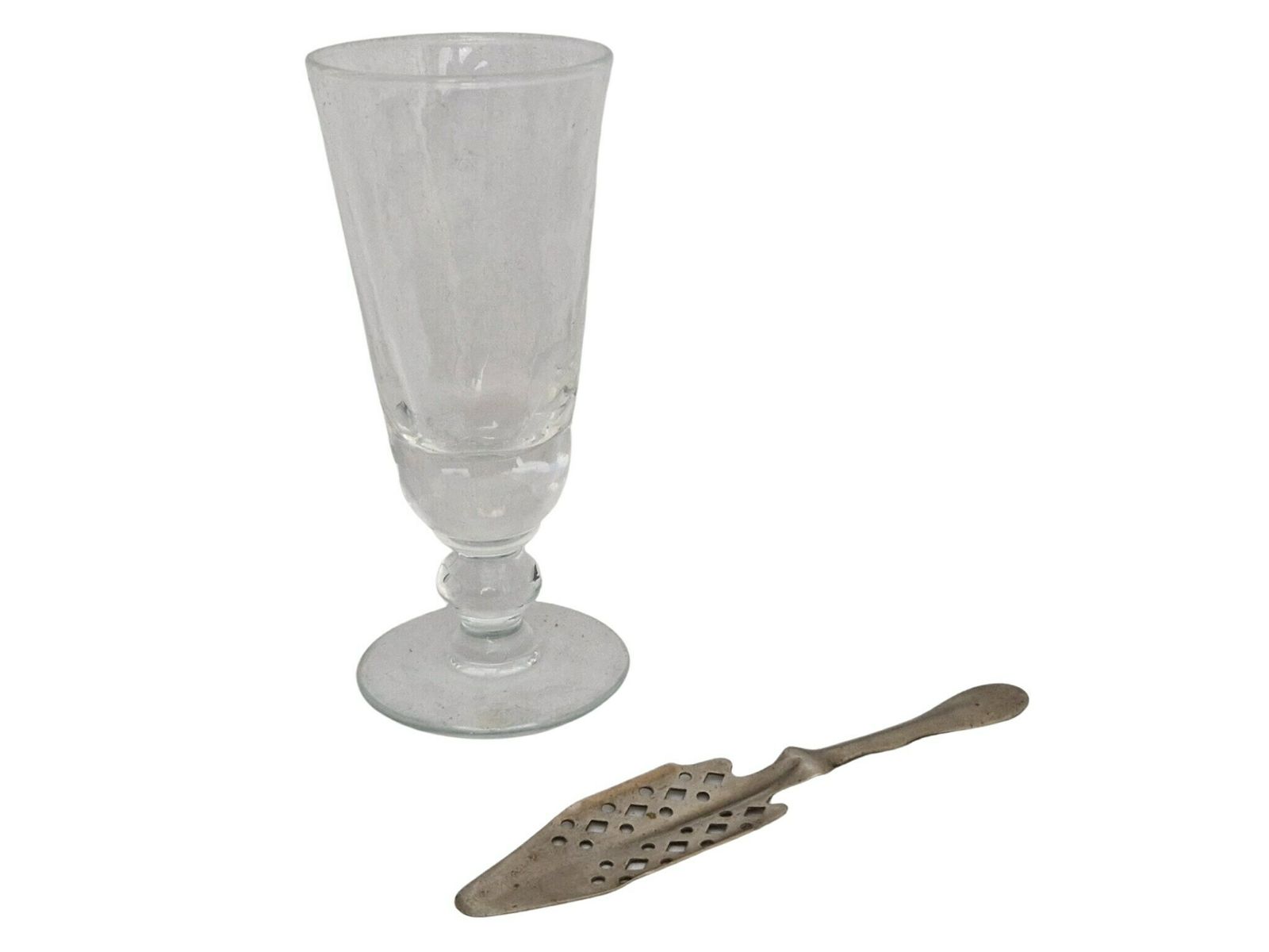 photo for sale French Antique Absinthe Glass And Spoon Set, Collectible Glassware And Bar Gifts