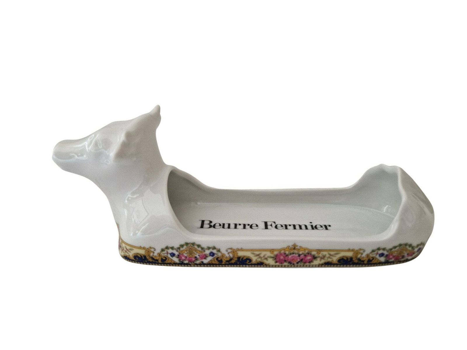 Cow Head Farmer Butter Dish, French Apilco Porcelain Breakfast Serving Tray