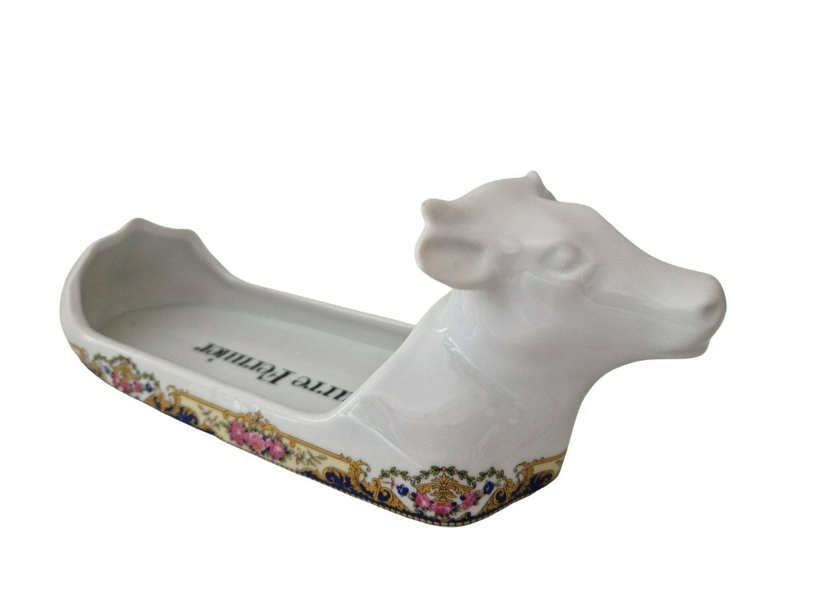 Cow Head Farmer Butter Dish, French Apilco Porcelain Breakfast Serving Tray photo for sale