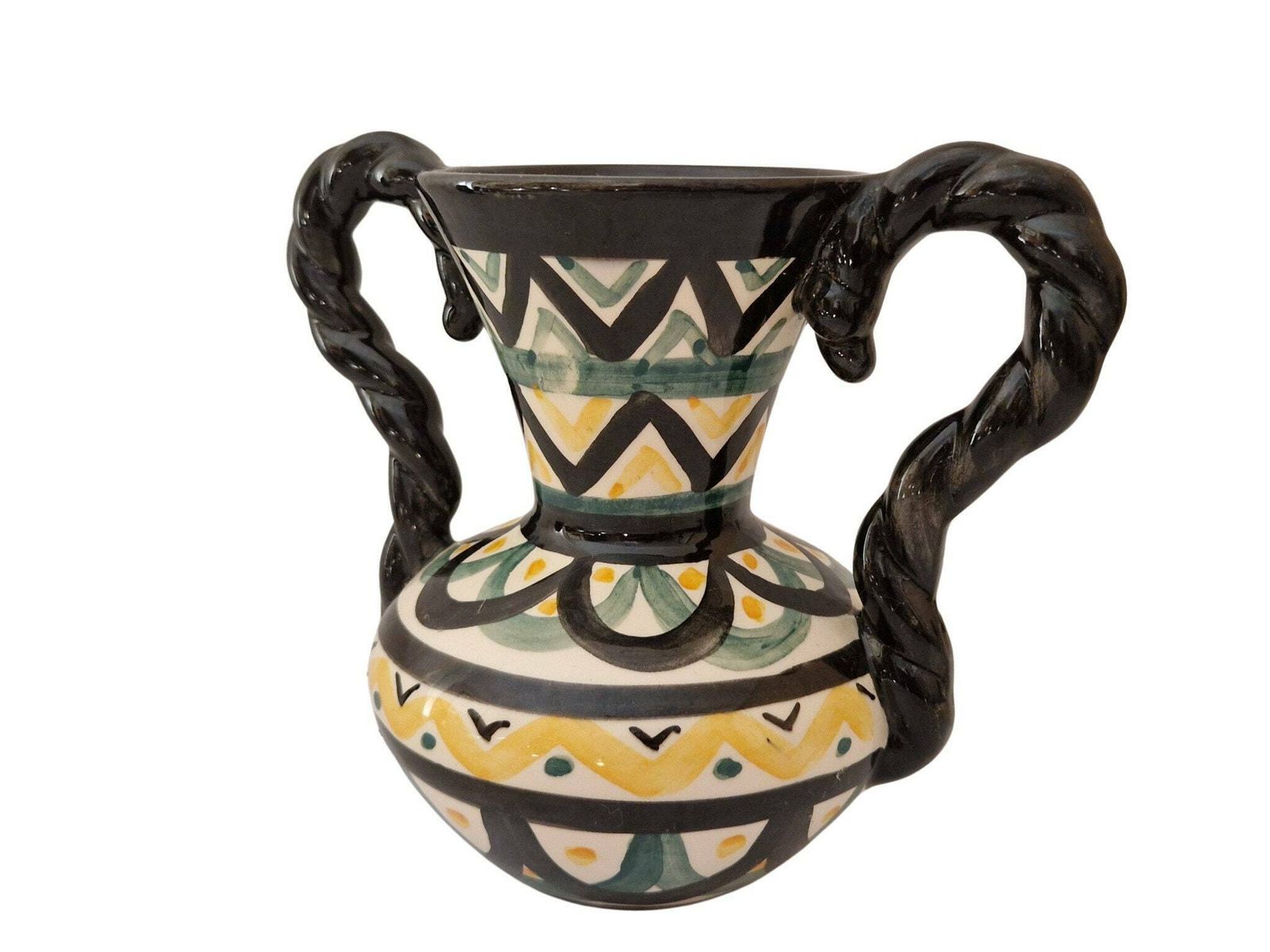 Mid Century Pottery Vase With Handles By Saint Jean De Bretagne, Hand Painted French Breton Ceramic photo 80.0