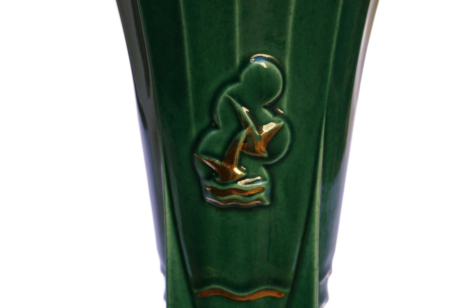 French Art Deco Pottery Vase With Seagulls And Sailing Boat, Nautical Mid Century photo buy