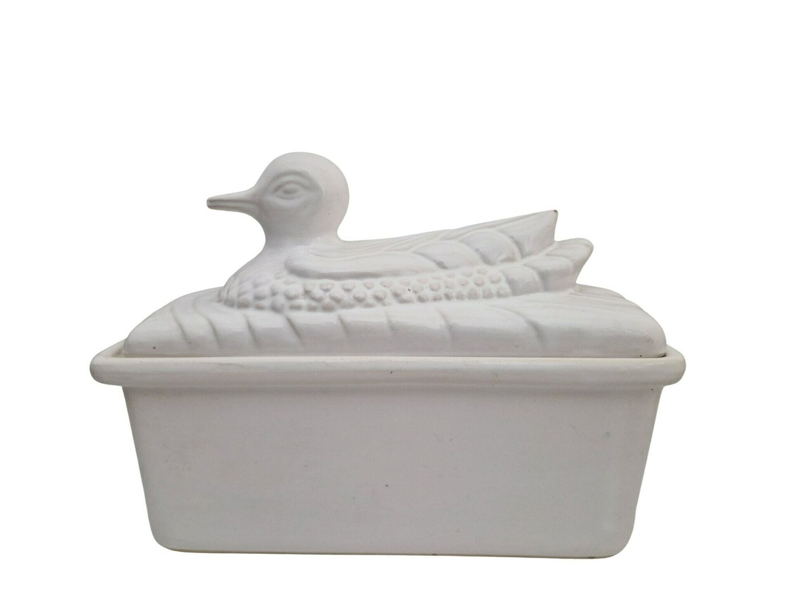 French White Ironstone Duck Tureen, Covered Casserole Terrine Dish