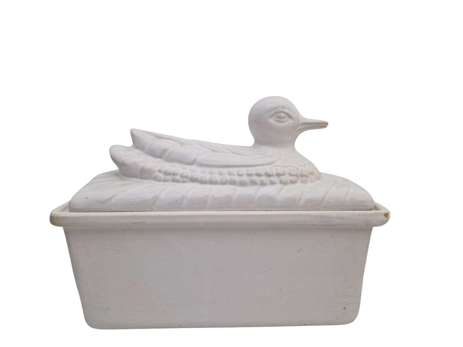 French White Ironstone Duck Tureen, Covered Casserole Terrine Dish photo 122.0
