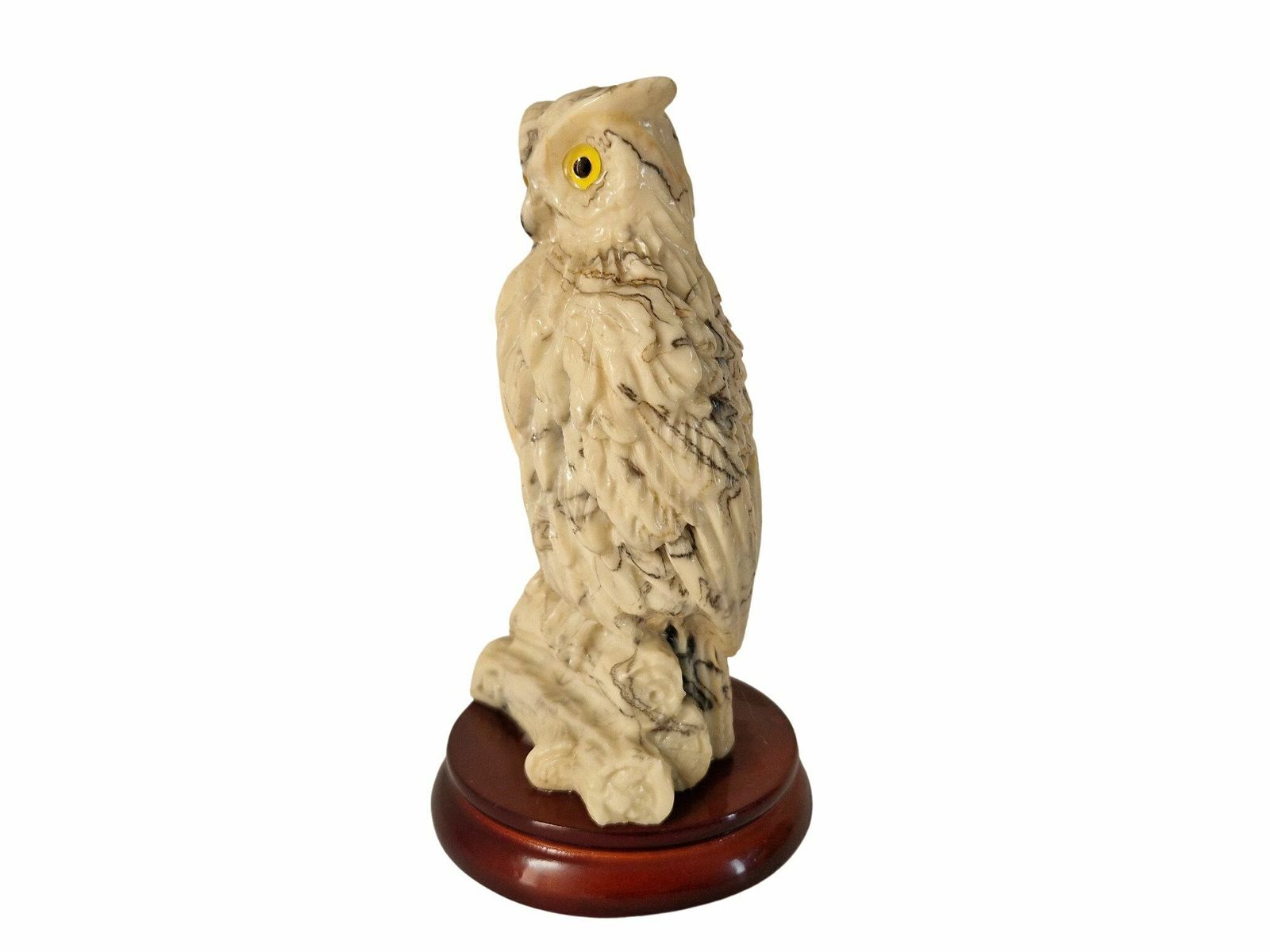 Resin Owl Figurine With Glass Eyes, Collectible Marble Effect Bird Statue photo Art