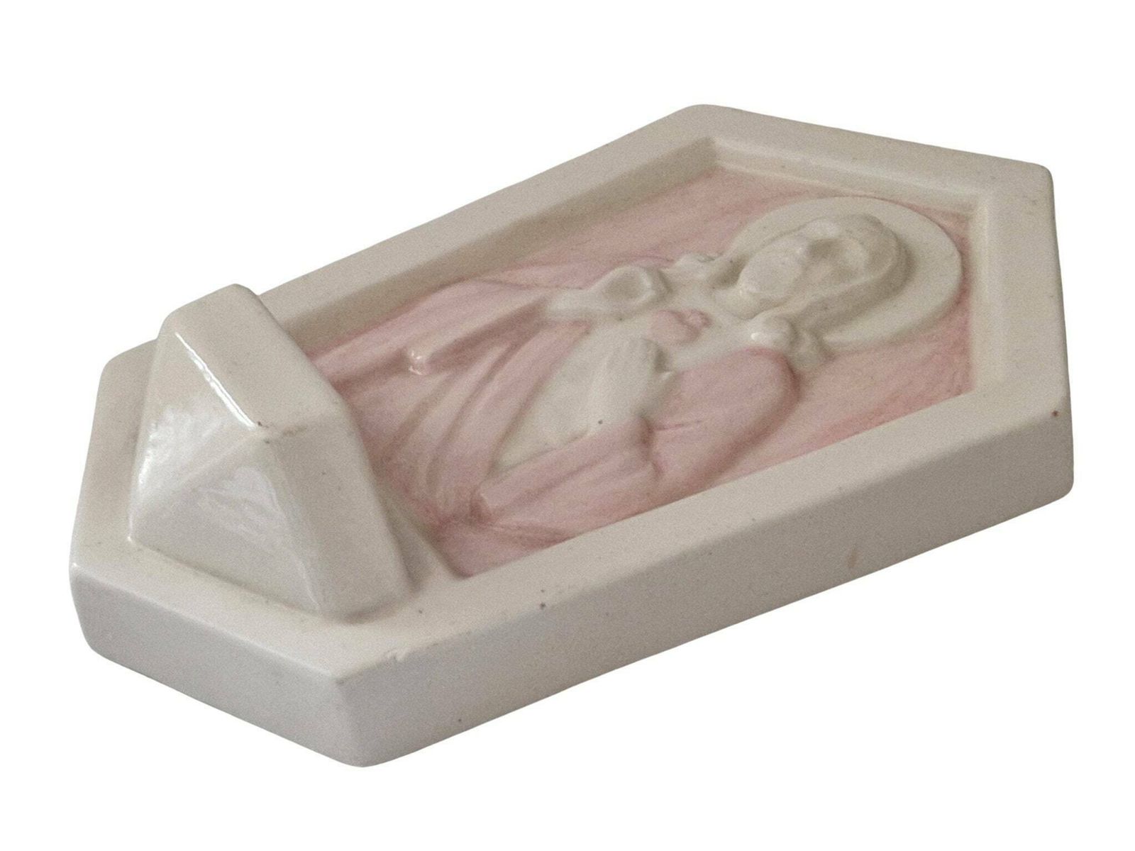 Art Deco Desvres Holy Water Font, Sacred Heart Of Jesus Wall Pocket By Gabriel Fourmaintraux photo Art