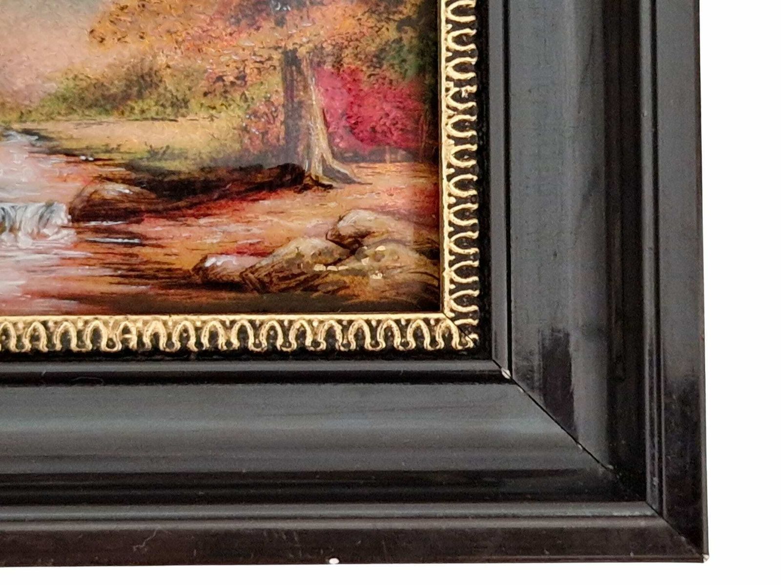 photo for sale Miniature Limoges Enamel Paintings By Jean Grange, Set Of 2 Fall Tree Country Landscapes