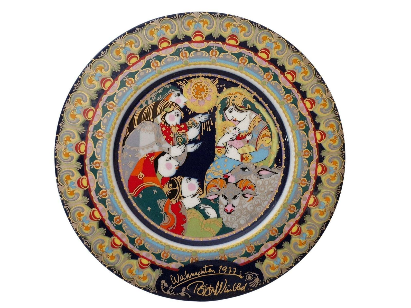 1977 Christmas Plate By Bjorn Wiinblad For Rosenthal, Adoration Of The Shepherds, Limited Edition Collectible Porcelain