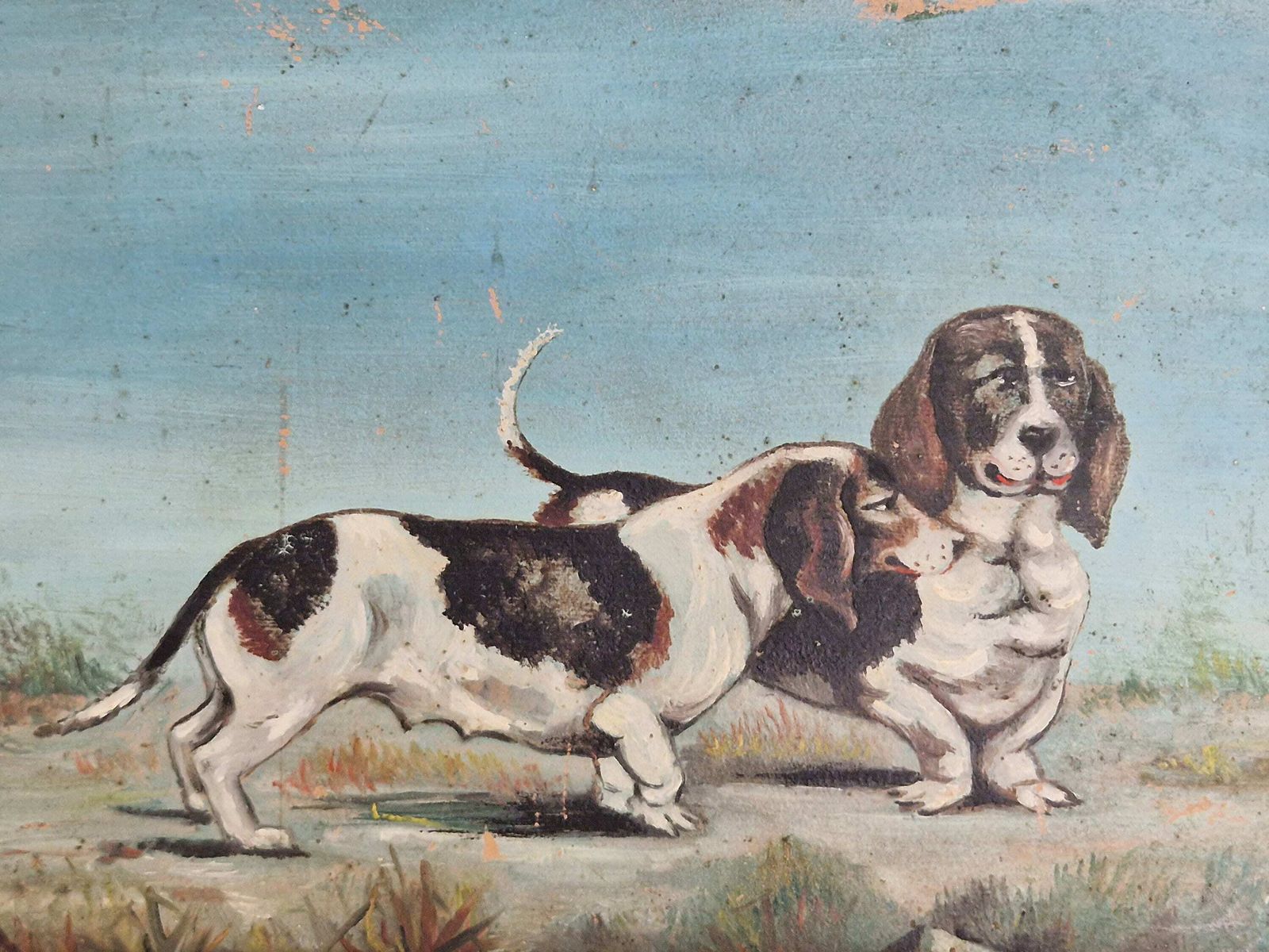 Basset Dogs Portrait Painting, Original Framed Animal Wall Art photo furniture