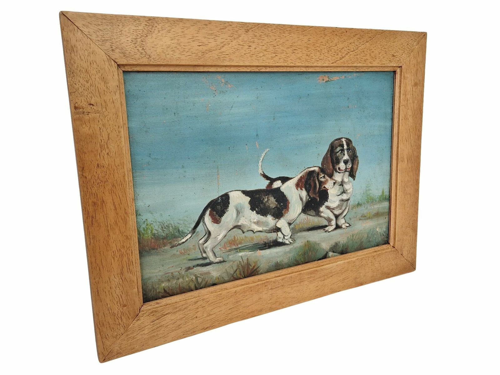 Basset Dogs Portrait Painting, Original Framed Animal Wall Art photo Art