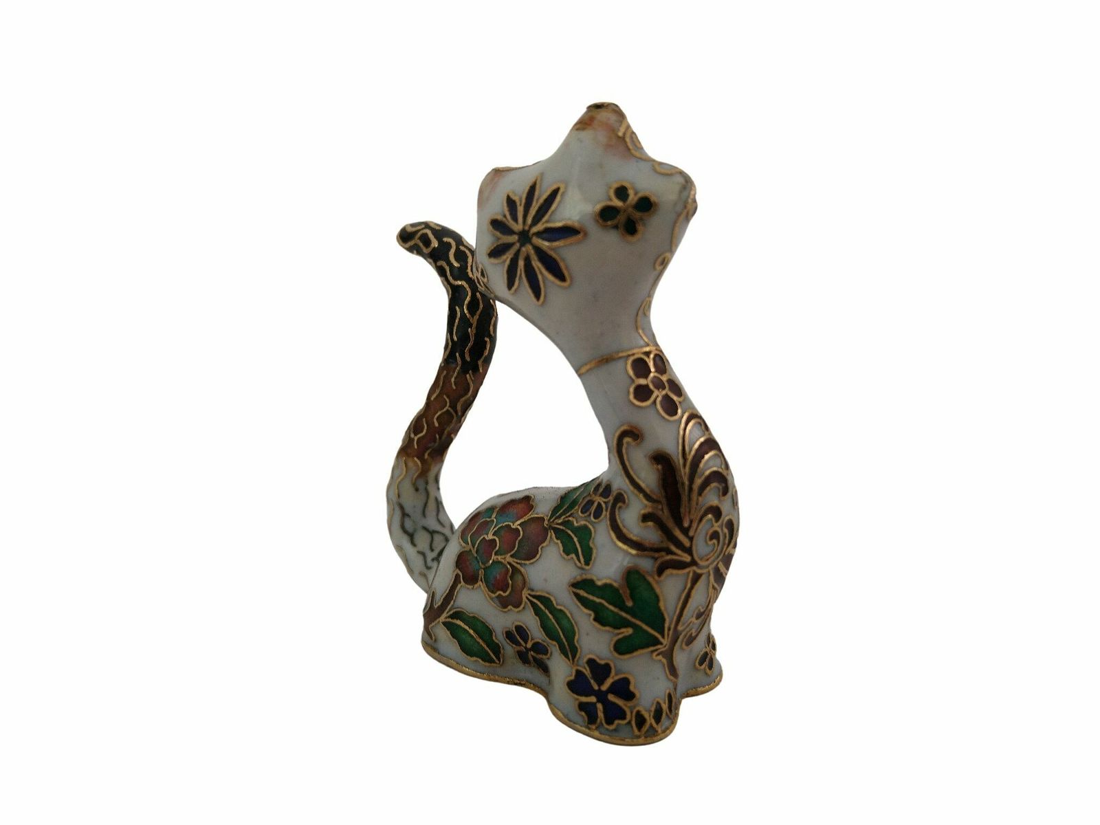 Vintage Chinese Cloisonne Cat Figurine, Collectible Enamel Brass Animal Figure photo vinterior