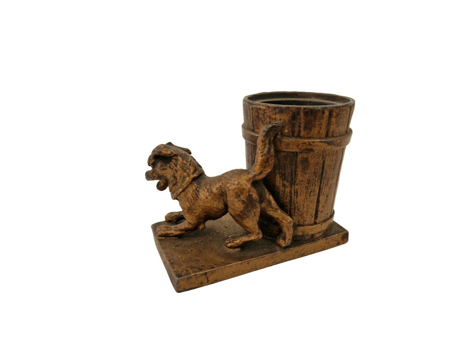 Antique Match Striker And Holder With Dog Figurine, French Figurative Animal Pyrogene photo vinterior