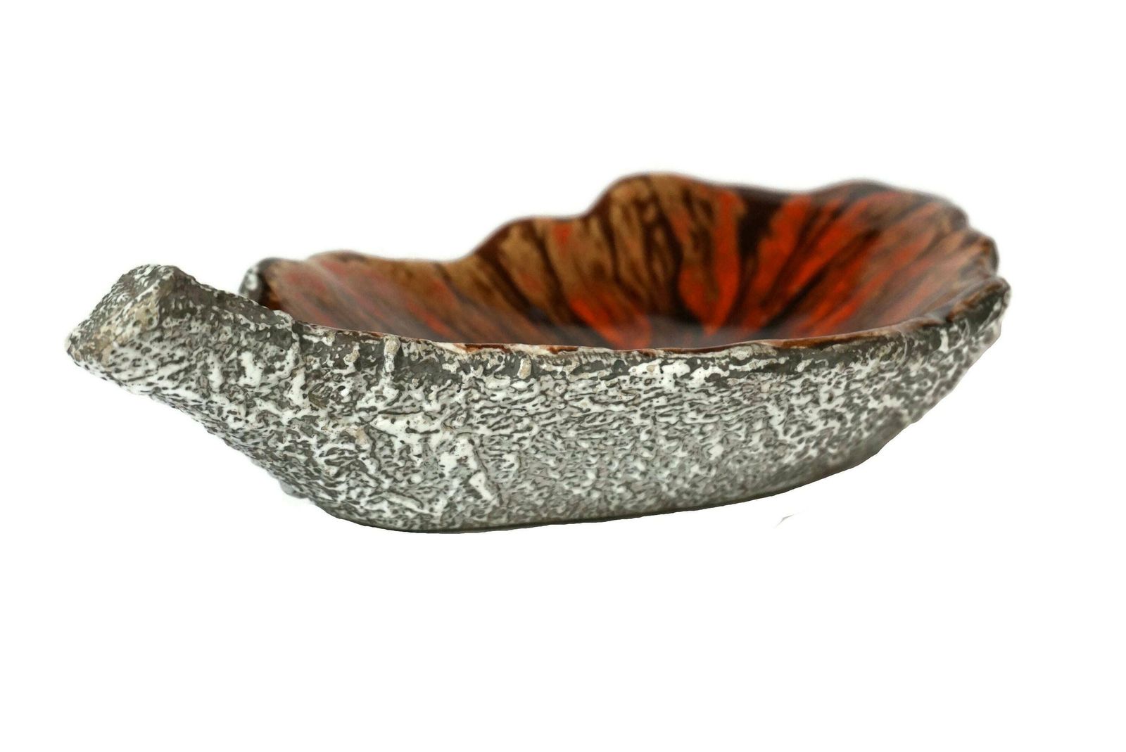 1950s French Pottery Leaf Coin Dish, Mid Century Modern Ceramic Fat Lava Glaze photo buy