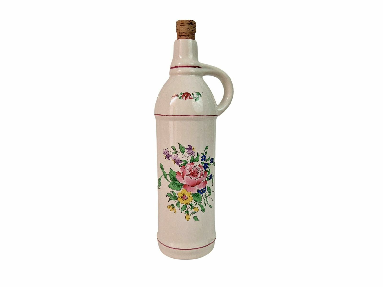 Rench Ceramic Liquor Decanter With Rose And Flowers By Keller And Guerin Luneville
