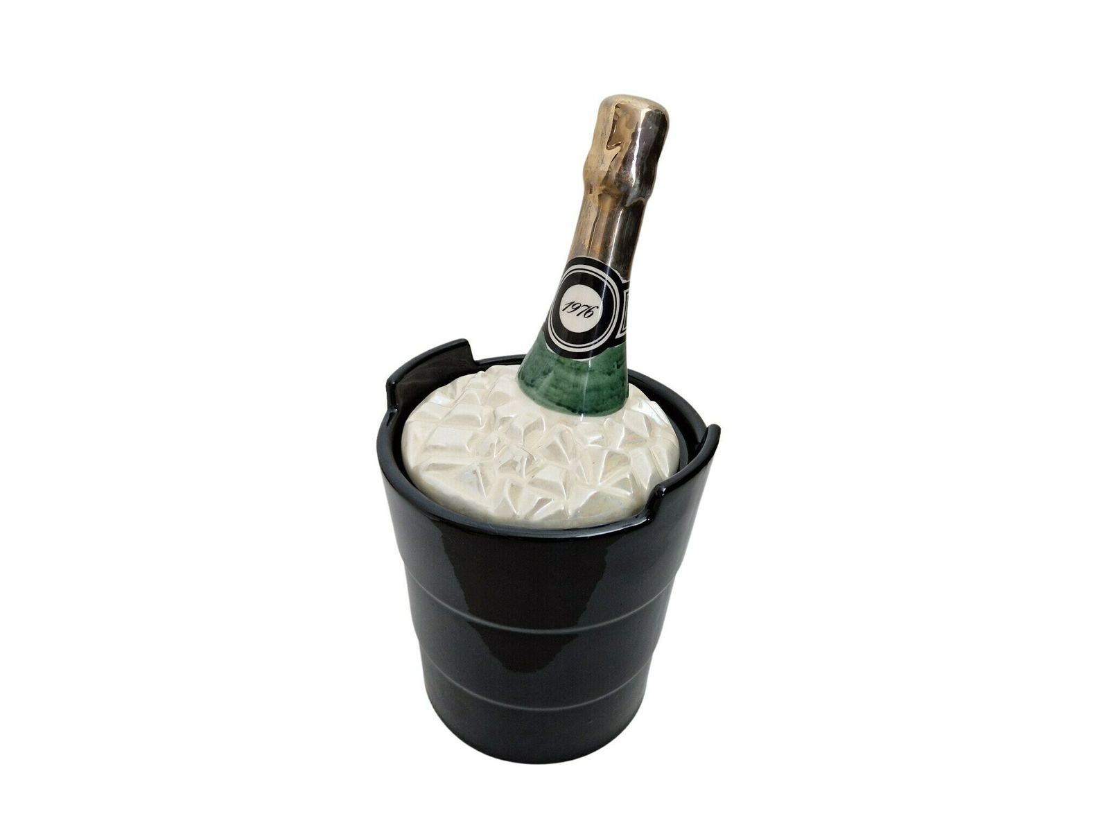 Vintage Champagne Ice Cube Bucket, French Ceramic Trompe L'oeil, 1976 Birthday Gift photo furniture