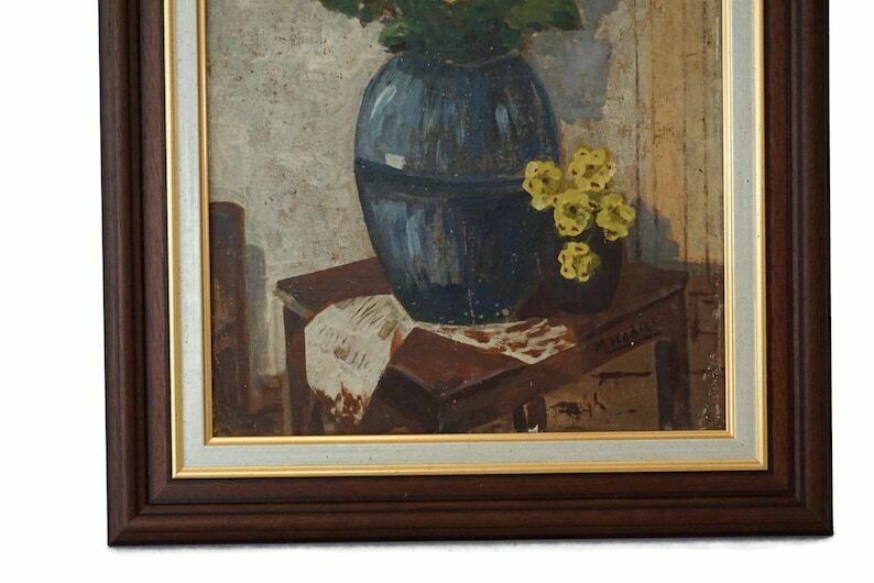 Yellow Flowers In Vase Painting Antique French Floral Bouquet Still Life Art photo Art
