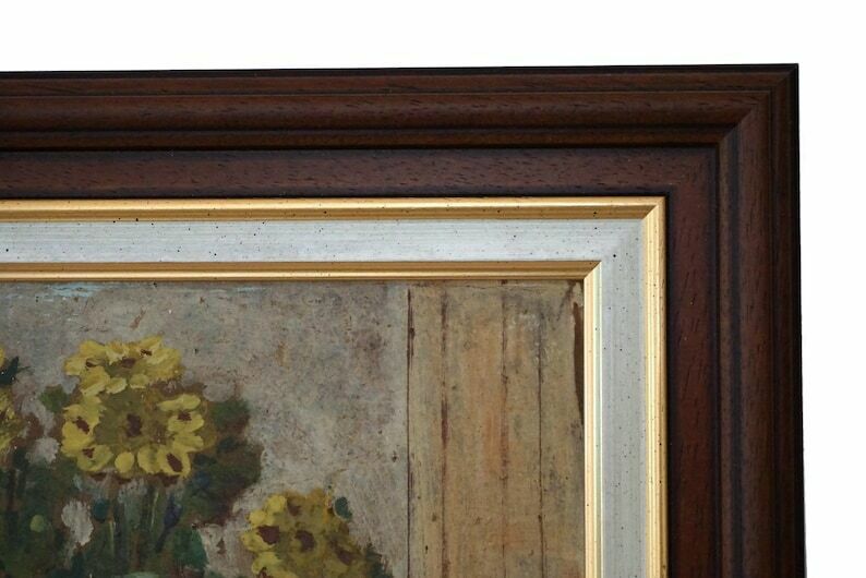 Yellow Flowers In Vase Painting Antique French Floral Bouquet Still Life Art photo vinterior
