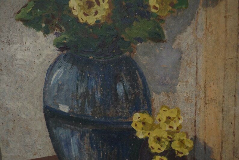 Yellow Flowers In Vase Painting Antique French Floral Bouquet Still Life Art photo buy