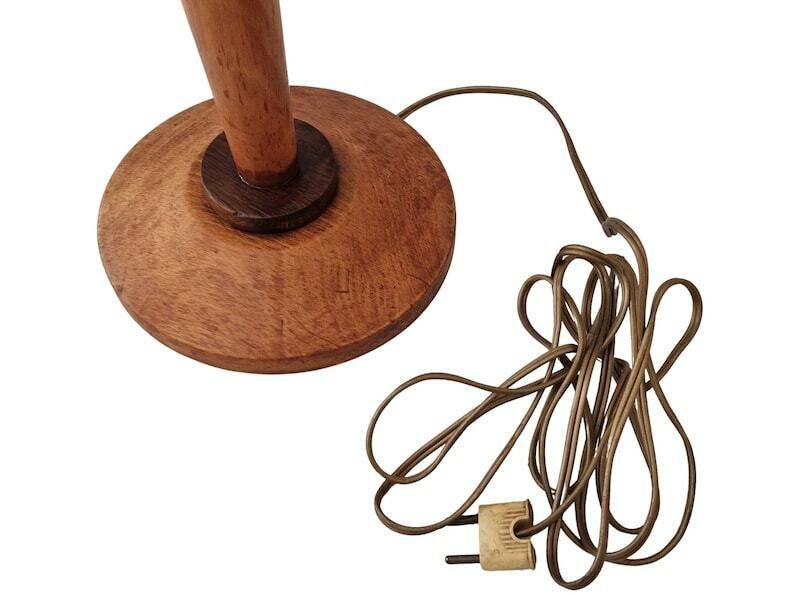 photo for sale Art Deco Walnut Wood Table Lamp With Tulip Opaline Glass Shade French Mazda Style Light