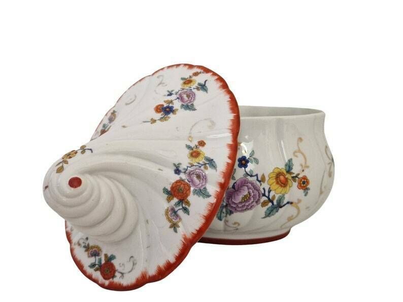 French Couleuvre Porcelain Bonbonniere By Albert Laurent Floral Candy Dish photo buy