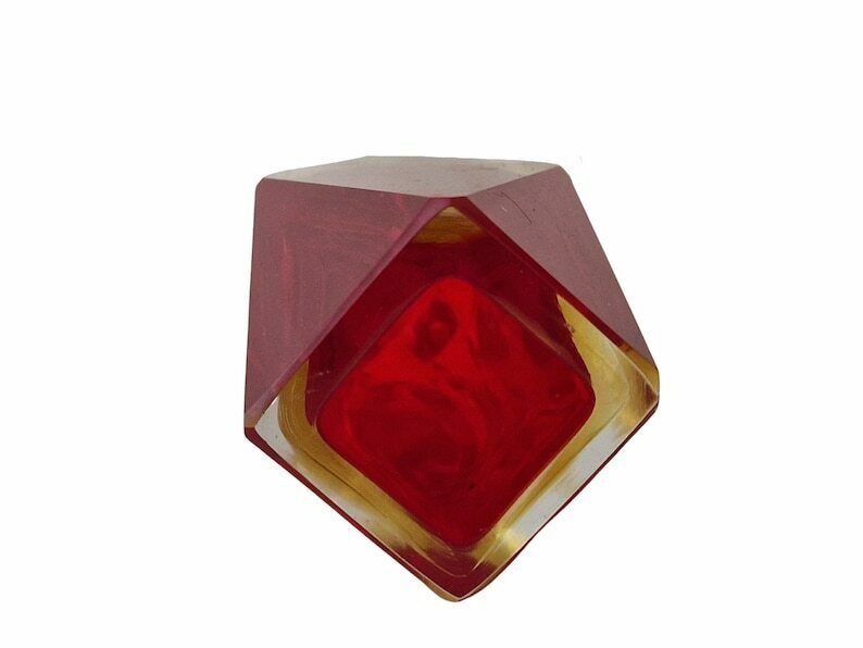 photo for sale Red Sommerso Murano Faceted Glass Vase, Mid Century Mandruzzato 2 Layer Glass Flower Holder