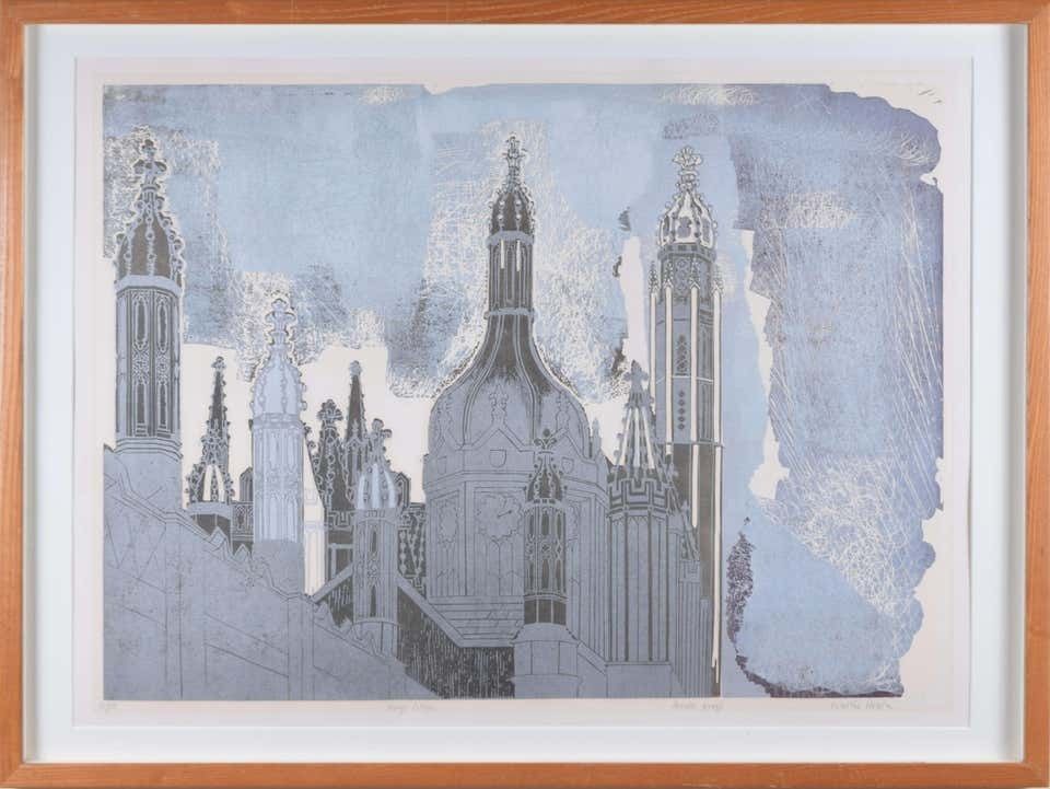 Walter Hoyle King's College Cambridge Linocut Print By Walter Hoyle photo for sale