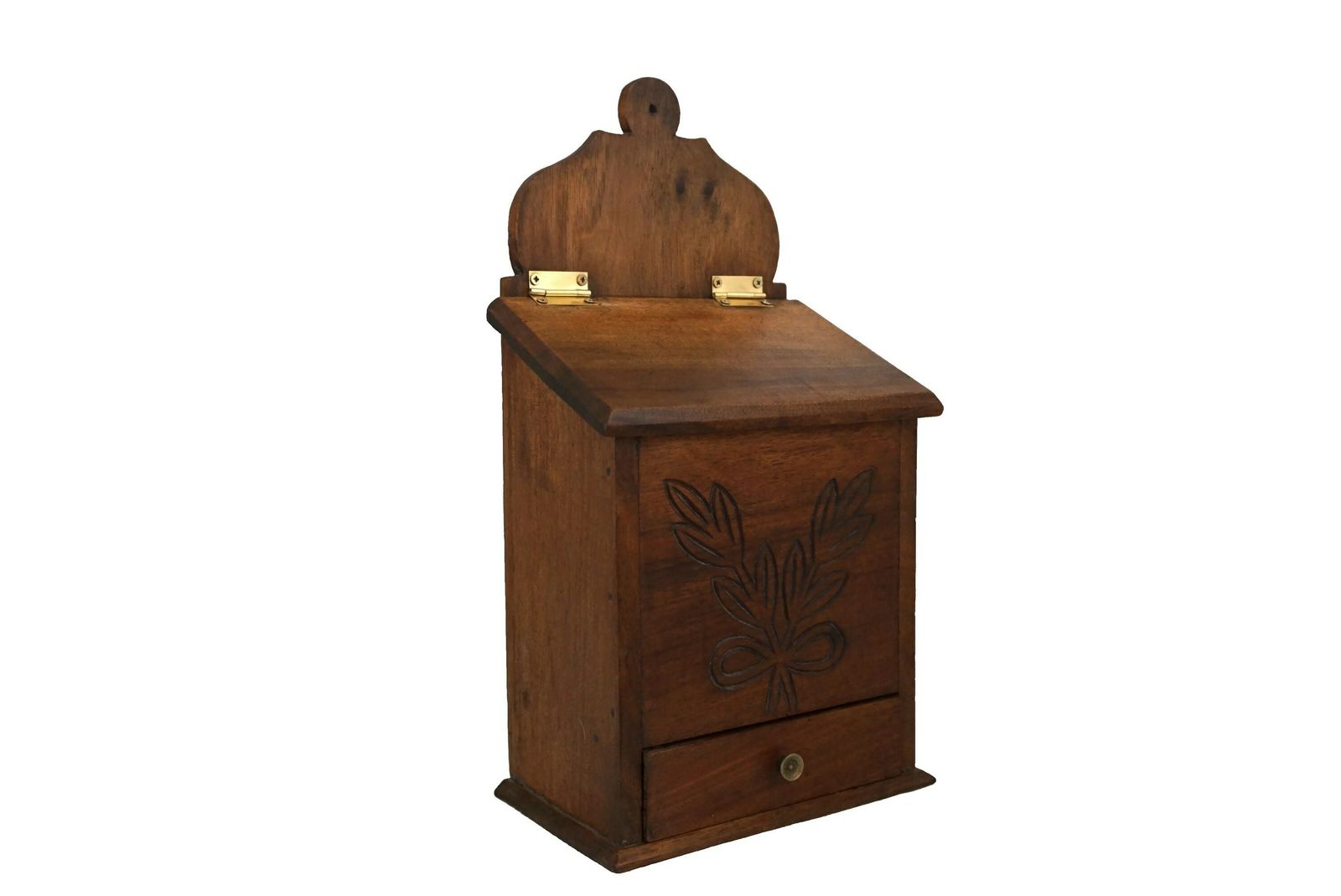 French Carved Wood Salt Box, Rustic Provencal Kitchen Storage Canister photo furniture