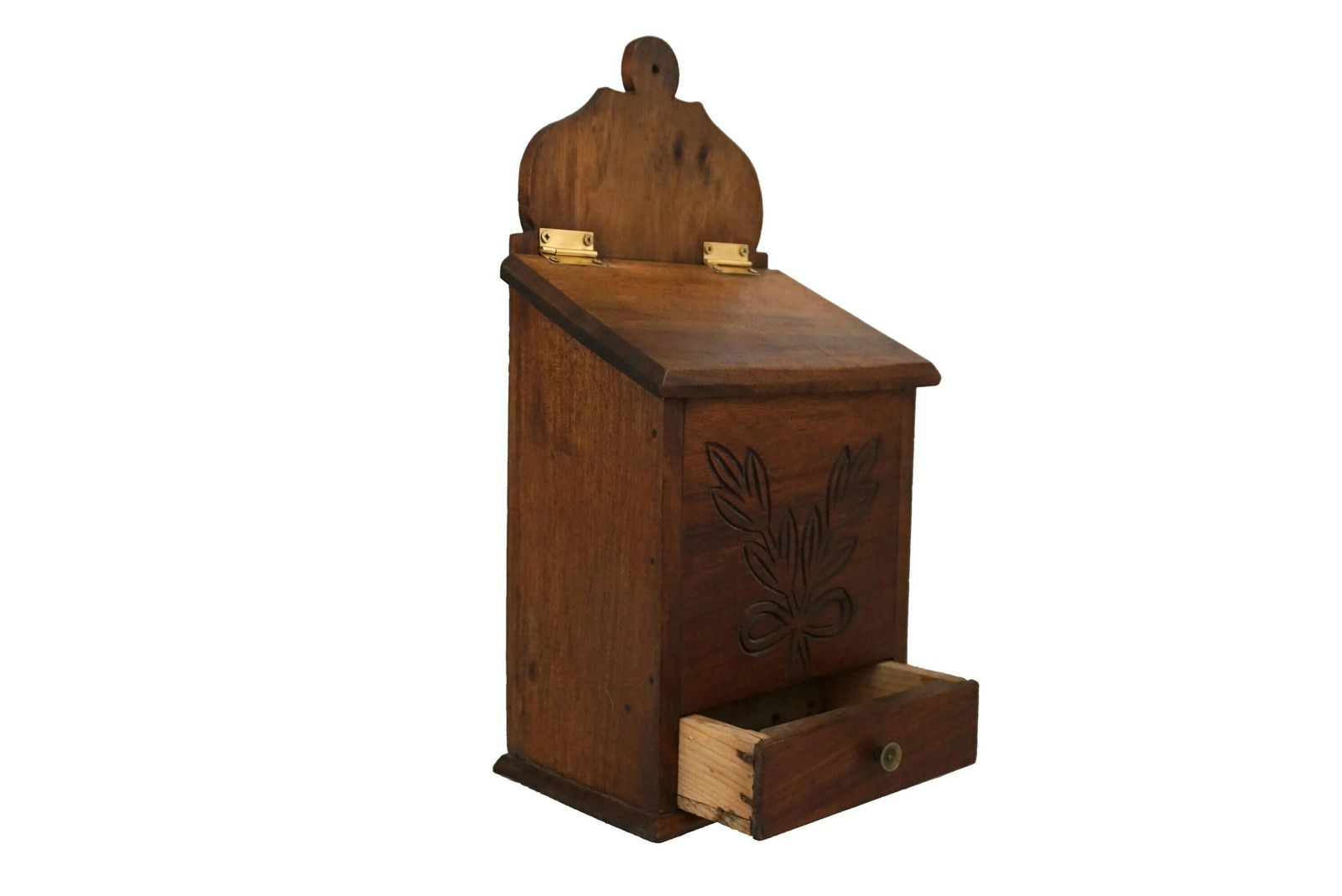 French Carved Wood Salt Box, Rustic Provencal Kitchen Storage Canister photo Home Decor