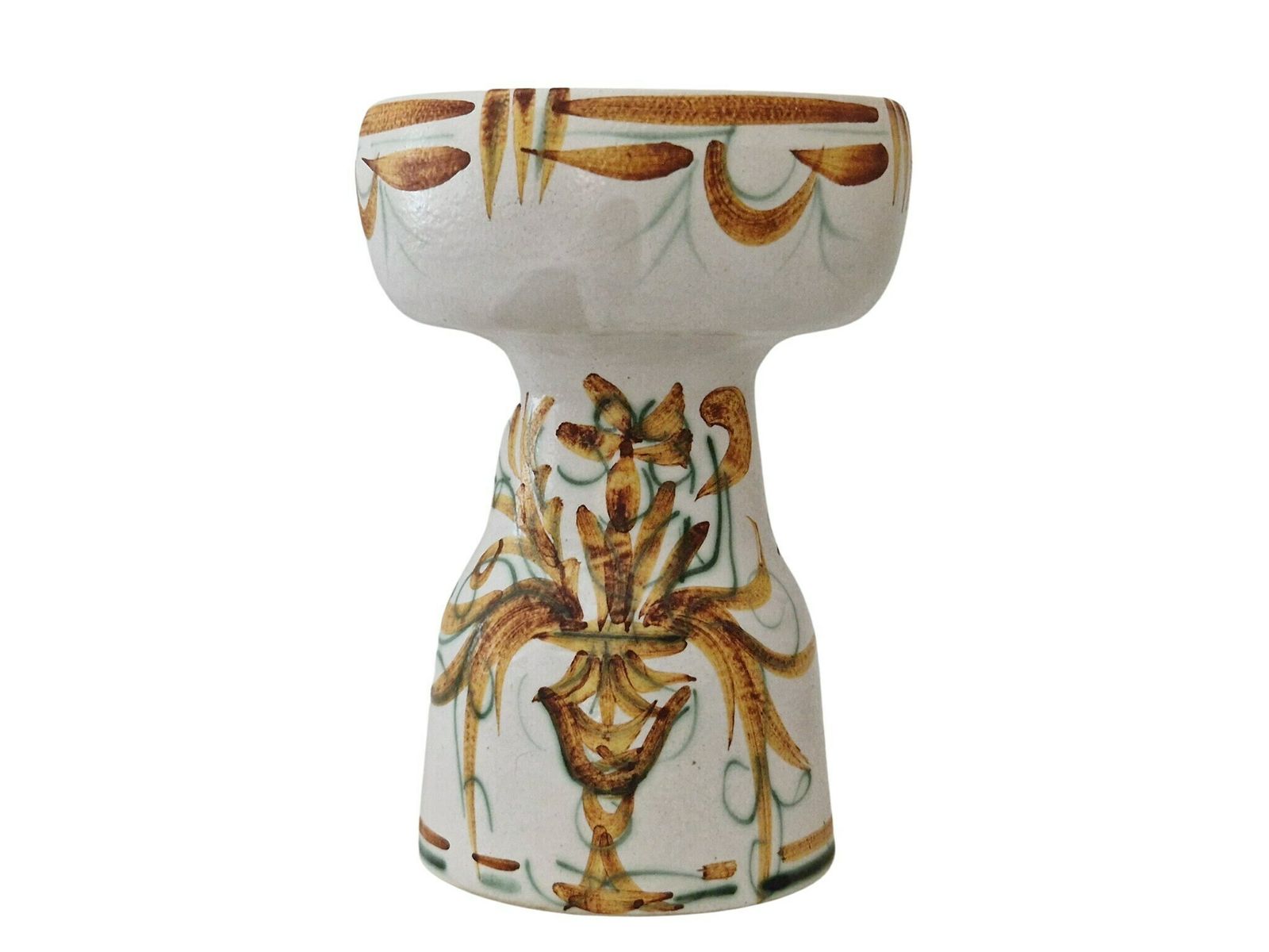 Ceramic Keraluc Quimper Candle Holder, French Mid Century Modern Hand Painted Pottery Pillar Candlestick photo furniture